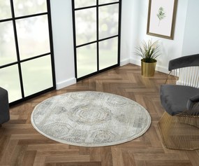 My Flair, Kusový koberec My Kazak CA60042 creme kruh, 120x120 (priemer) kruh, šedá, chodba / predsieň