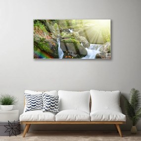 Skleneny obraz Vodopád dúha príroda potok 120x60 cm