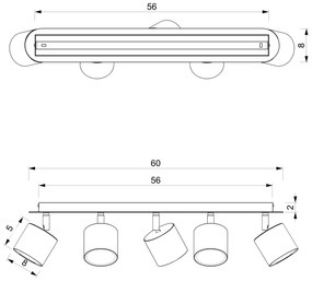 Bodové svietidlo Dixie, 5x biele kovové tienidlo, w/ch