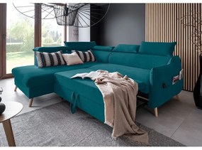 Tyrkysová zamatová rozkladacia rohová pohovka (ľavý roh) Sweet Harmony – Miuform