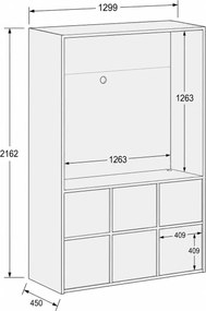 Kancelárska skriňa FRAME, 6x dvere, priestor pre TV, 1299 x 450 x 2162 mm, PUSH-lock, biela