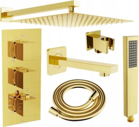 Mexen Cube DR02 podomietkový vaňový a sprchový set s hlavovou sprchou 30x30 cm (7v1), zlatá, 77503DR0230-50