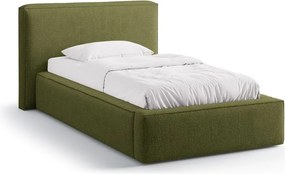 Zelená čalúnená jednolôžková posteľ s úložným priestorom s roštom 90x200 cm Jodie – Micadoni