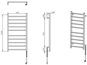 Sapho Sapho, ESKINADO elektrický sušiak uterákov, hranatý, 620x1160 mm, 120 W, nerez, ER430V