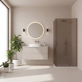 Rea Hugo, 1-krídlový sprchovací kút 100 (dvere) x 90 (stena) x 200 cm, 6mm šedé sklo, medený profil, KPL-K6970