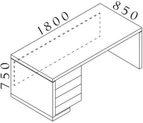 Stôl Lineart 180 x 85 cm + ľavý kontajner, brest svetlý / antracit