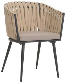 Záhradné stoličky HWC-N38 (SET 2 ks), olefínové lano, béžové vankúše - svetlo hnedá