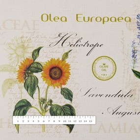 PVC obrus Slnečnice levandule a olivy na krémovom PV-155 - metráž š. 140 cm