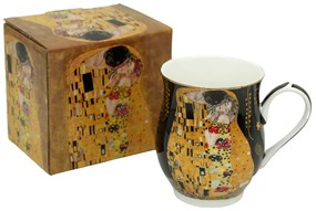 HOME ELEMENTS Porcelánový hrnček 350 ml, Klimt, Bozk čierny