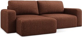 Menčestrová rozkladacia/s úložným priestorom rohová pohovka v terakotovej farbe (ľavý roh/s leňoškou) Kona – Makamii