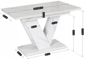 JAKS Jedálenský stôl Clark 120 cm biely mramor glamour