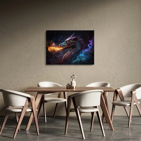 Sklenený obraz - Drak pľuvajúce plamene (70x50 cm)