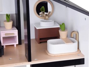 JOKOMISIADA Moderný drevený domček pre bábiky v štýle LOFT + bábiky a nábytok ZA5073