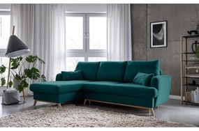 Tyrkysovomodrá rozkladacia/s úložným priestorom rohová pohovka (ľavý roh/s leňoškou) Scandic Lagom – Miuform