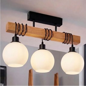 BRILAGI - Prisadený luster WOOD GLASS 3xE27/60W/230V borovica/čierna/biela
