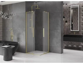 Mexen Velar Duo, sprchový kút s posuvnými dverami 90 x 90 cm, 8mm sklo námraza, zlatá matná, 871-090-090-32-55
