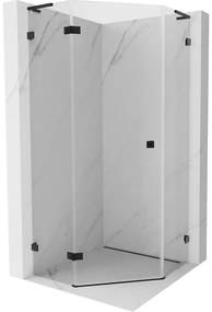 Mexen Lunar, L päťuholníkový sprchový kút naklápací doľava 90 x 90 cm, 8mm číre sklo, čierny profil, 831L-090L-090P-70-00-L