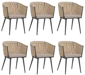 Záhradné stoličky HWC-N38 (SET 6 ks), olefínové lano, krémové vankúše - svetlo hnedá