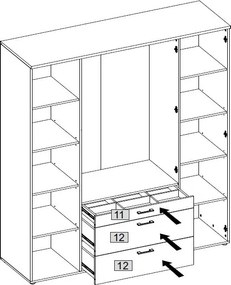 Šatníková skriňa so zrkadlami Vesala, 180 cm, dub mauvella