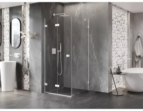 Mexen Lunar-F, 1-krídlový sprchový kút so skladacími dverami, ľavý, 80 x 80 cm, 8mm číre sklo, biely profil, 836-080-080-20-00-L