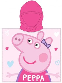 Dievčenské pončo - osuška s kapucňou Prasiatko Peppa - motív Better together - 55 x 110 cm / pre deti 3 - 6 rokov