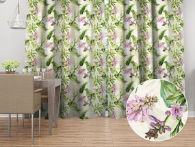 Biante Zamatový záves Tamara TMR-035 Fialové zvončeky s listami na bielom 135x210 cm