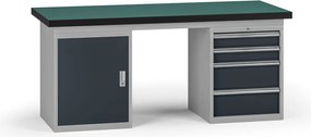 Pracovný stôl do dielne G8, 1800 x 750 x 800 mm, 1x skrinka, 1x kontejner, 4 zásuvky, grafit