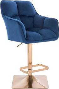 LuxuryForm DESIGN Barová stolička AMALFI VELUR na zlatej hranatej podstave - modrá