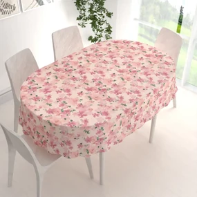 Biante Zamatový oválny obrus Tamara TMR-039 Ružovo-fialové akvarelové kvety na svetlo lososovom 130x200 cm
