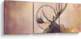 Obraz - Sob v jesennom lístí (s hodinami) (90x30 cm)
