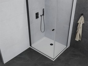 Mexen Pretoria, sprchovací kút 90 (dvere) x 70 (stena) cm, 6mm číre sklo, čierny profil + biela sprchová vanička, 852-090-070-70-00-4010B