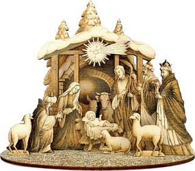 AMADEA Drevený skladací betlehem sépiový 3D 20 cm