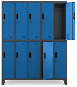 Sociálna BHP šatníková skriňa s 10 dverami BARTEK 1360 x 1720 x 450 mm, antracitovo-modrá