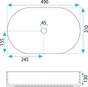 Keramické umývadlo na dosku REA Vanda 49x31 modrá matná