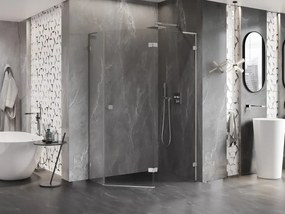 Mexen Lunar, L pravý výklopný päťuholníkový sprchový kút 100x90 cm, 8mm číre sklo, oceľový profil, 831L-100P-090L-97-00-P