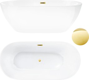 Aquauno Voľne Stojaca Vaňa 170x80 cm Zlatá Zrkadlová S Odtokom A Prepadom