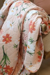 Ružový bavlnený prehoz s kvetmi Aix Quilt Wild Flowers - 130*180 cm