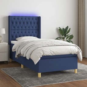Posteľ boxsping s matracom a LED modrá 90x190 cm látka 3139083