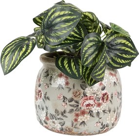 Šedý keramický dekoračný kvetináč s kvetmi Floria M - Ø 16*13 cm