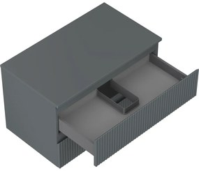 Mexen Rivel, kúpeľňová skrinka 80 cm s pracovnou doskou, 2 zásuvky, drážkovaná, grafitová matná, 91A20-08047-2-BFFC66