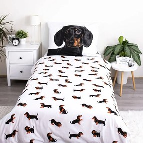 Čierno-biele bavlnené detské obliečky na jednolôžko 140x200 cm Dachshund – Jerry Fabrics