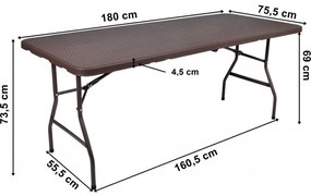 Cateringový skladací ratanový stôl 180x75x73,5 cm – hnedý