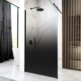 Rea Aero Ombre, sprchová zástena Walk-In 110x195 cm, 8mm číre sklo s čiernym vzorom, čierny matný profil, REA-K2461