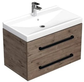 Kúpeľňová skrinka s čiernou úchytkou a umývadlom SAT Cube Way 80x53x46 cm dub Wellington mat CUBE46C802DWVER, 1 ks