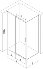 Mexen Exo, výklopný sprchový kút 160 x 110 cm, číre sklo, zlatý profil, 819-160-110-50-00