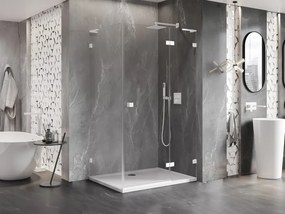 Mexen Lunar L, pravý výklopný sprchový kút 70 x 90 cm, 8mm číre sklo, biely profil, 834L-070-090-20-00-P