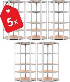 Akcia 5x Regál 180x90x40 cm rohový pozinkovaný 5-polícový, nosnosť 875 kg