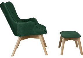 Tmavozelené zamatové kreslo s podnožkou Niko – Ropez