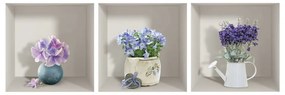 Sada 3 3D samolepiek na stenu Ambiance Purple Bouquets