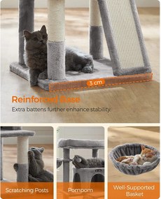 Škrabadlo pre mačky, mačací strom, 96 cm, svetlo šedá